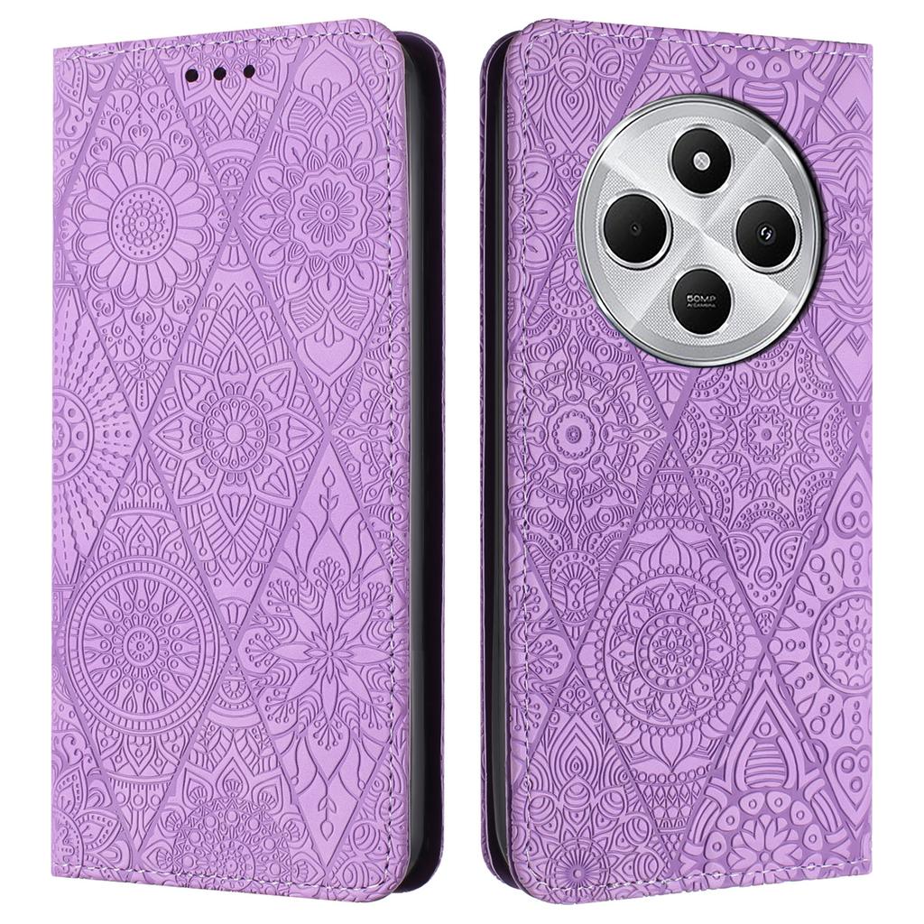 Dla Xiaomi Poco C75 4G/Redmi 14R 5G/14C 4G Etui Wytłaczany Kwiat Portfel Stojak Skórzany Pokrowiec na Telefon