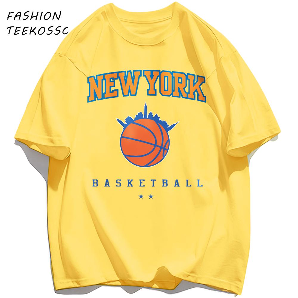New York Basketball Print Men Basics TShirt Trendy Casual Oversize T Shirts Cotton Soft Streetwear Summer AllMatch Clothes