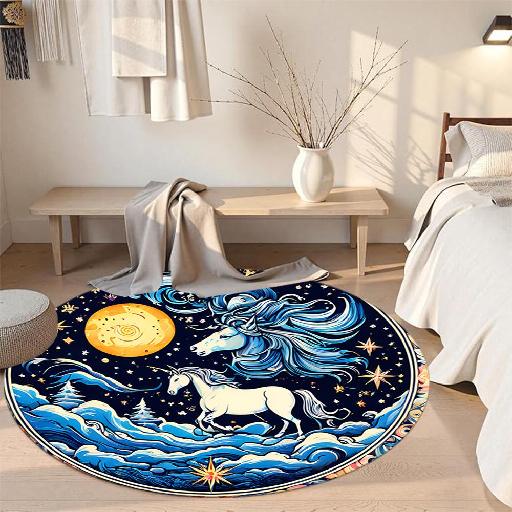 Unicorn Round Area Rug Suitable for Game Room Hallway Balcony Decorate room Antislip Round Carpet Decorate Offices Best for Christmas