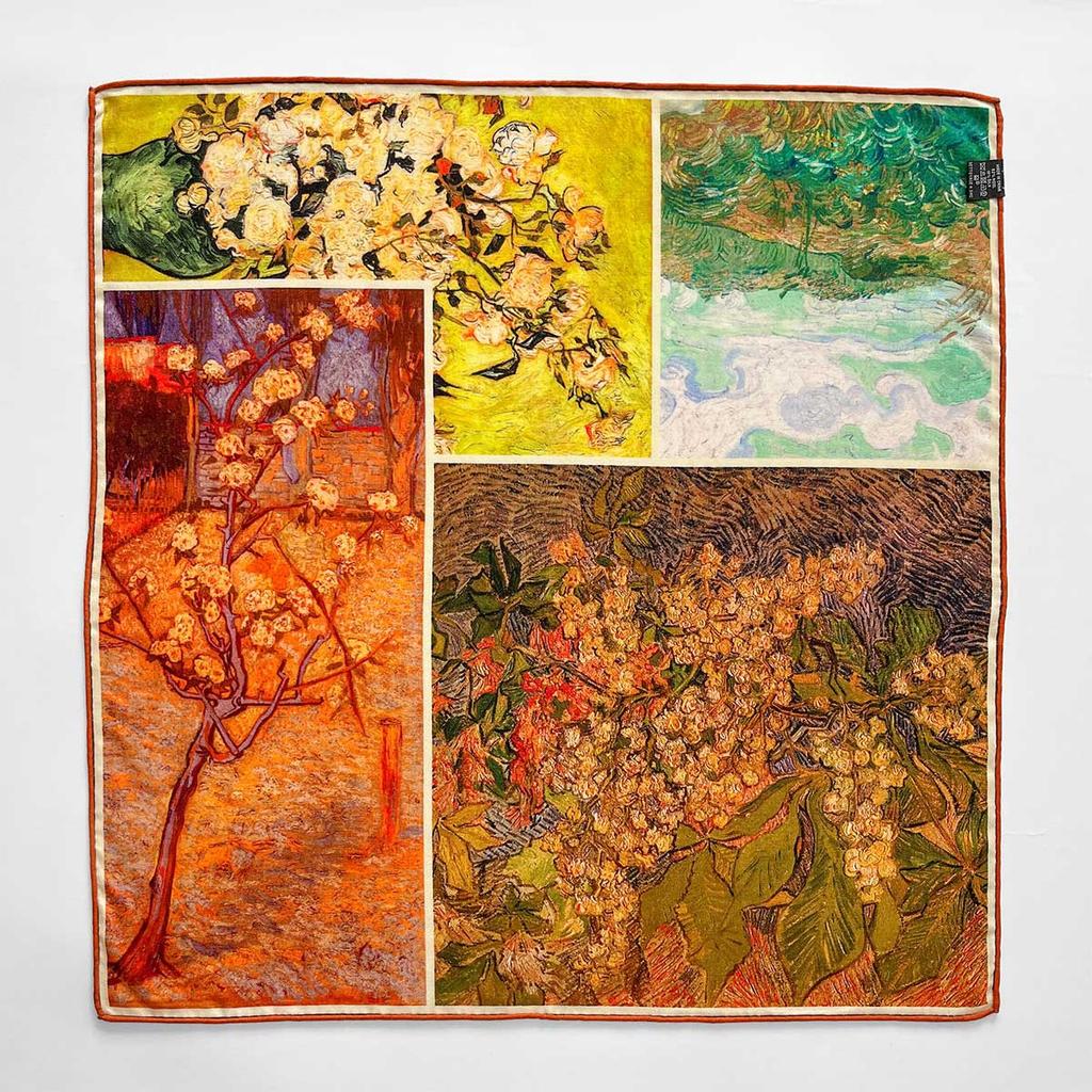 Spring and Summer New Art Oil Painting Age-reducing Printing Silk Scarf High-end Professional Neck Protection Scarf Women's Summer Sunscreen Small Sq