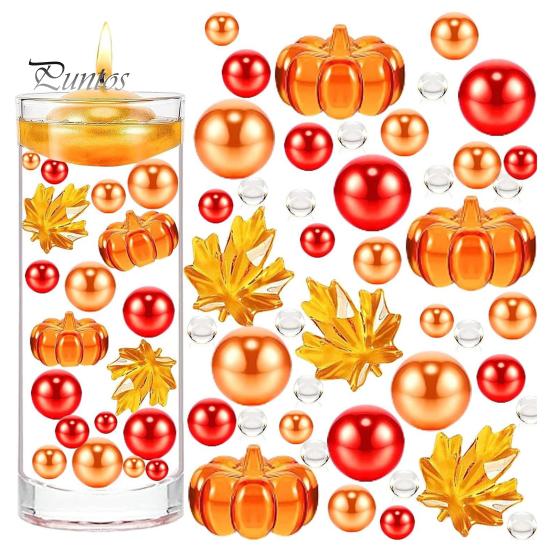 

Набор для вазы на День благодарения, искусственный жемчуг, тыква, кленовые листья, плавающая свеча, центральный элемент для Дня благодарения, декор осеннего урожая A