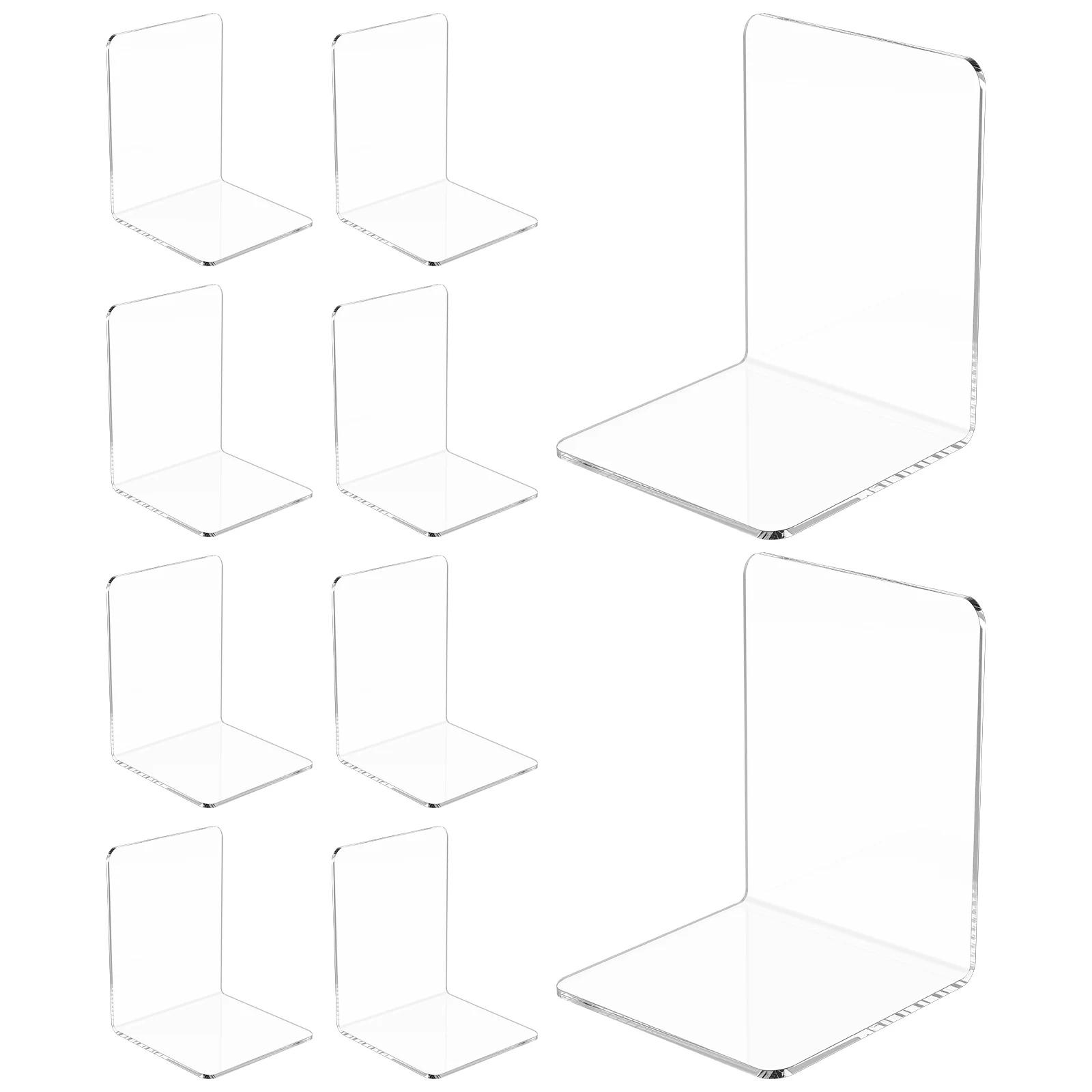 10Pcs L-Shaped Transparent Acrylic Bookends Desktop Book Holder Book Display Stand School Stationery Office Storage Accessories
