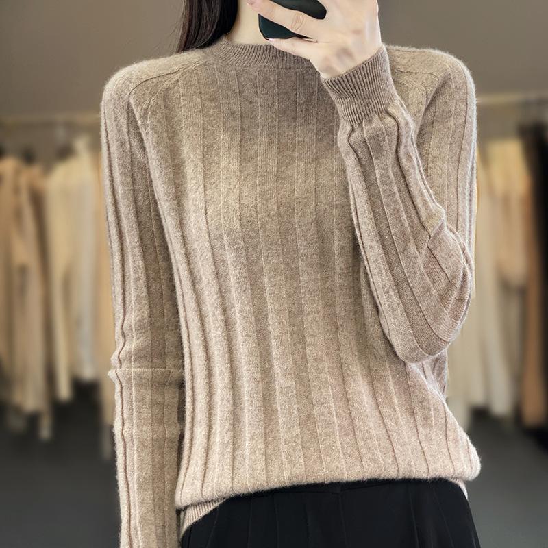 

Осенне-зимний однотонный вязаный свитер с длинными рукавами, повседневный свитер с круглым вырезом, универсальный свободный свитер XL хаки