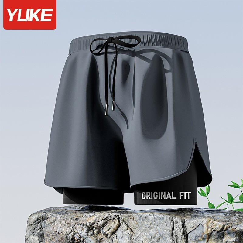 Mens Double-Layered Board Shorts Swim Trunks Beach Swimming Surfing Quick-Dry Anti-Chafe Athletic Swimwear