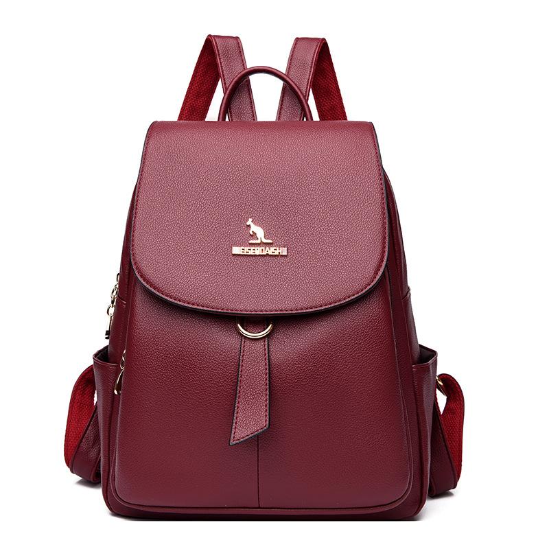 

Жіночий рюкзак Однотонний шкіряний дорожній рюкзак червоний