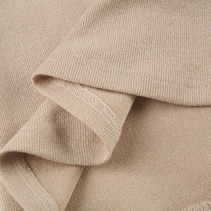 Women Beige V Neck Button Front Short Sleeve Knit Bodycon Mini Dress