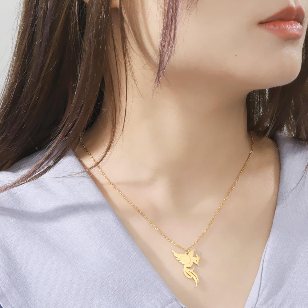 Dawapara Phoenix Guardian Animal Necklace Mythology Bird Pendant Protection Strength Symbol Stainless Steel Women Necklace