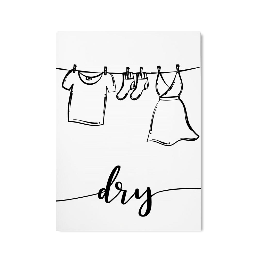 Wash Dry Fold Repeat Canvas Painting Poster Black and White Quote Wall Art Picture For Laundry Room Utility Room Home Decoration