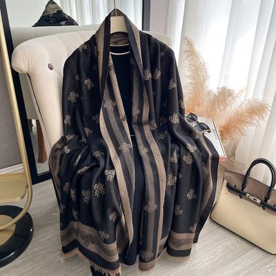 Spring And Autumn Imitation Cashmere Butterfly Double-Sided Gold Thread Tencel Fashion Commuter Warm Lady Shawl Scarf Scarf Woman