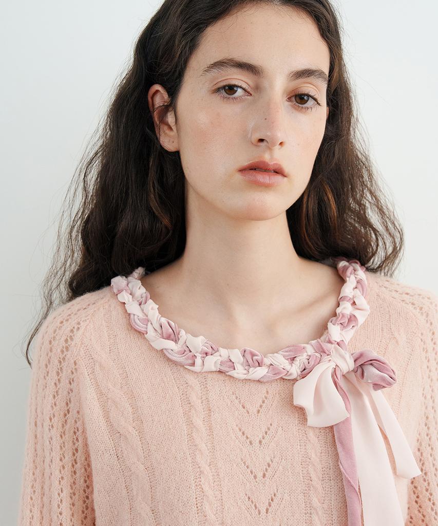 SINOON Lace-Up Ribbon Knit (Pink)