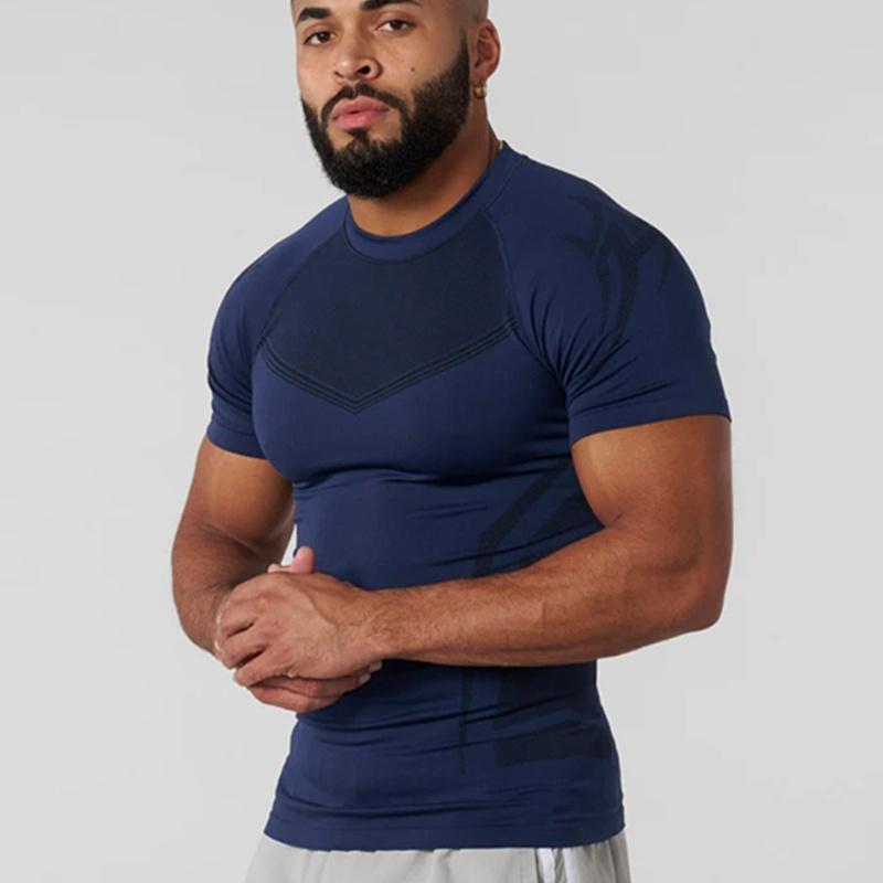 Men Short Sleeve T-Shirts Quick Dry Fitness Cycling Running Tight Tops Workout Training Underwear Gym Clothing