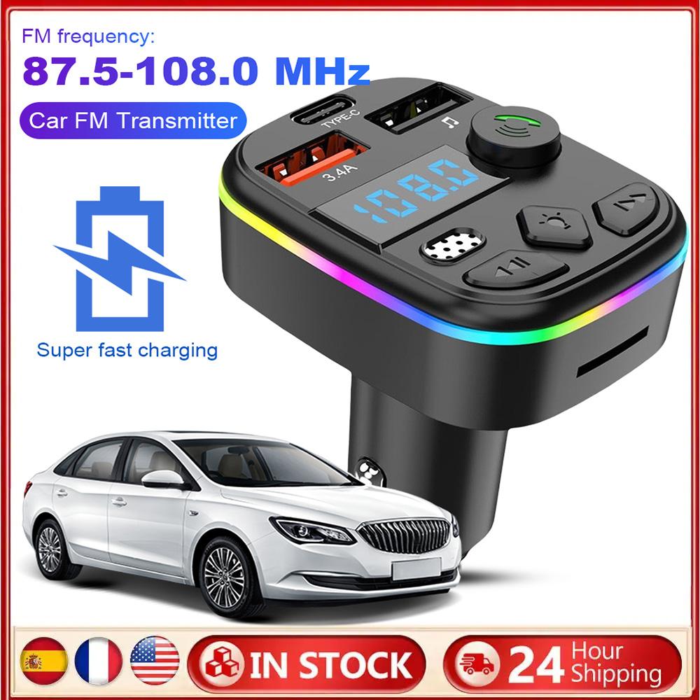 Type C Car FM Transmitter MP3 Player Adapter FM Transmitter Bluetooth-Compatible 5.3 Support TF Card U Disk Car Charger Dual USB