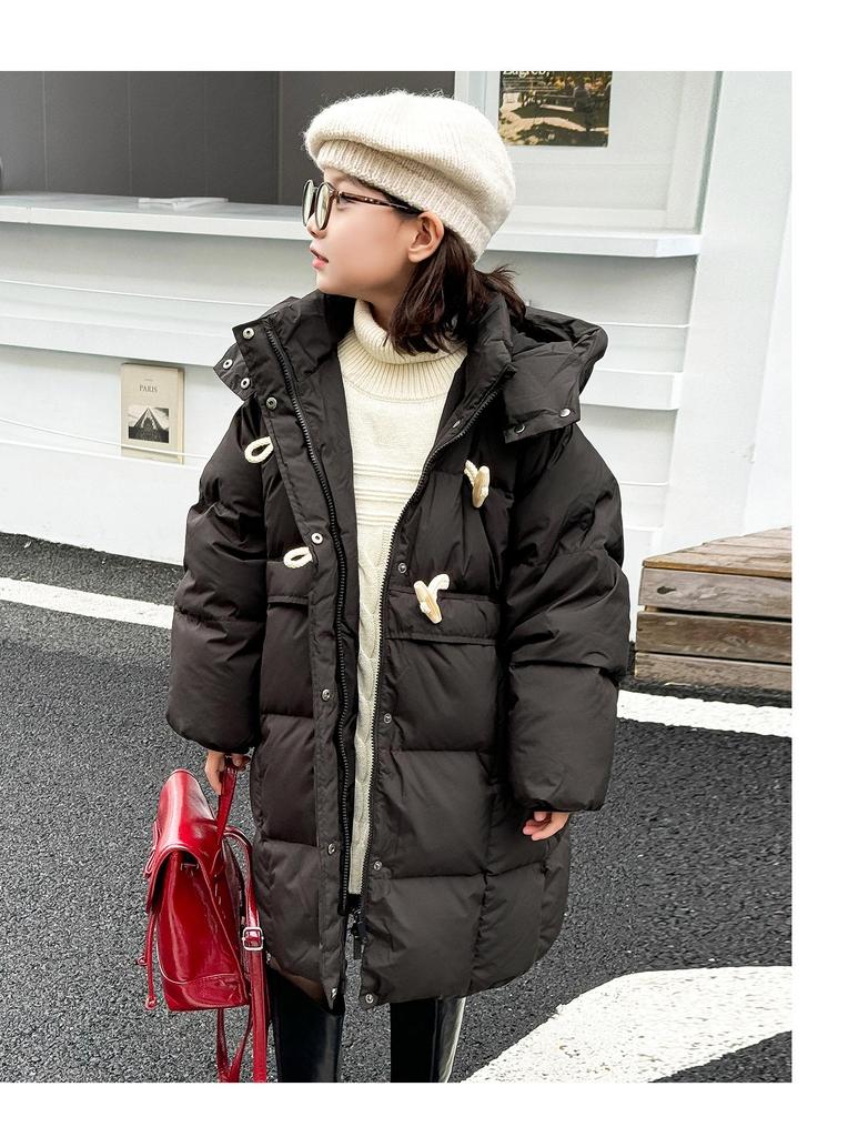 Girls' 2025 Winter Mid-Length Down Jacket - 90% Thickened Down for Medium to Large Children