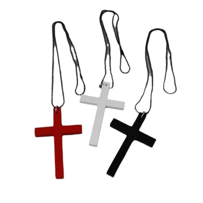 2025 Cool Punk Gothic Wood Cross Pendant Necklace For Women Men Vintage Black White Hip Hop Y2K Necklace Party Jewelry Gift