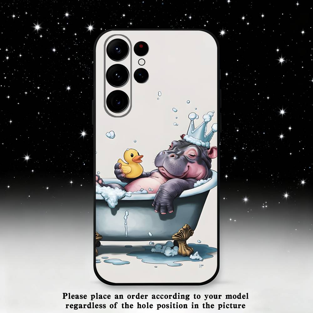 Roztomilý Hroch Hippopotamus Pouzdro na Telefon Pro Samsung S25,S24,S21,S22,S23,S30,Ultra,S20,Plus,Fe,Lite,Note,10,9,5G Černý Kryt