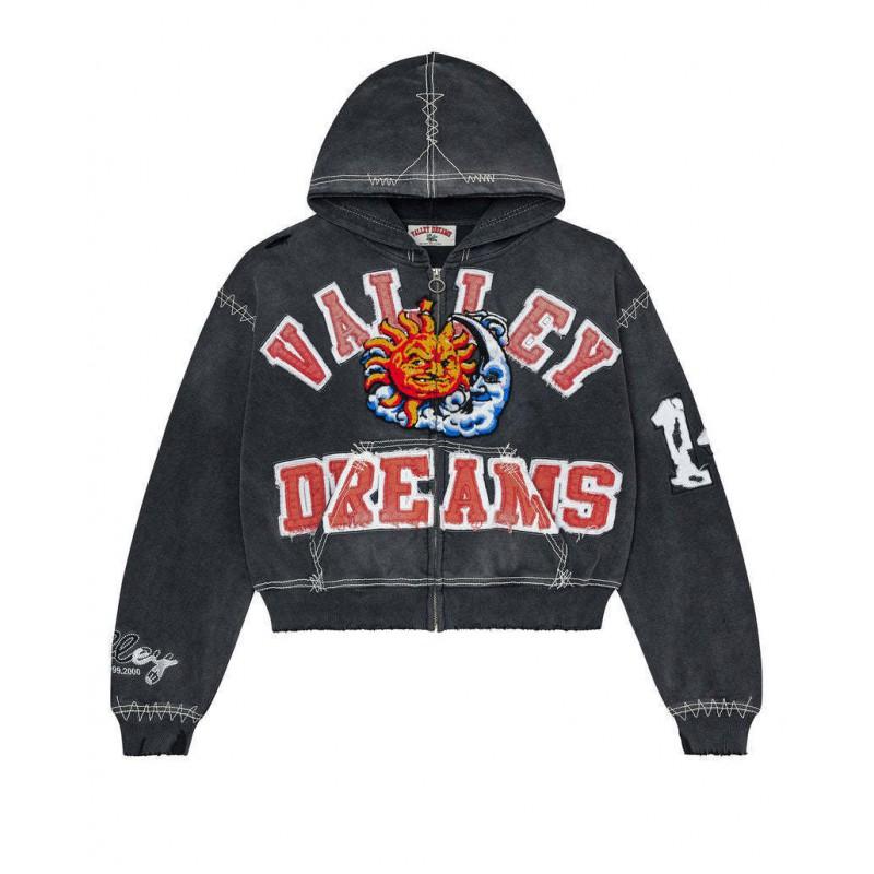 Mens Oversized Hooded Sweatshirt With 3D Graphic Print Washed Effect Drop Shoulder Zipper Front Casual Streetwear