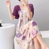 Improved Hanfu short-sleeved cotton and silk nightgown women's summer cotton and silk can be worn outside fairy air artificial cotton loungewear natio