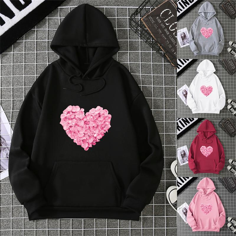 2025 Heart Shape Hoodies Women Streetwear Loose Pullover Sweatshirt Casual Fashion Cute Girl Hoody Tops