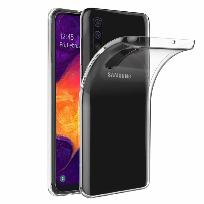Coque et tour de cou pour Samsung Galaxy A50 - TPU Souple Transparent Cordon Noir réglable Phonillico®