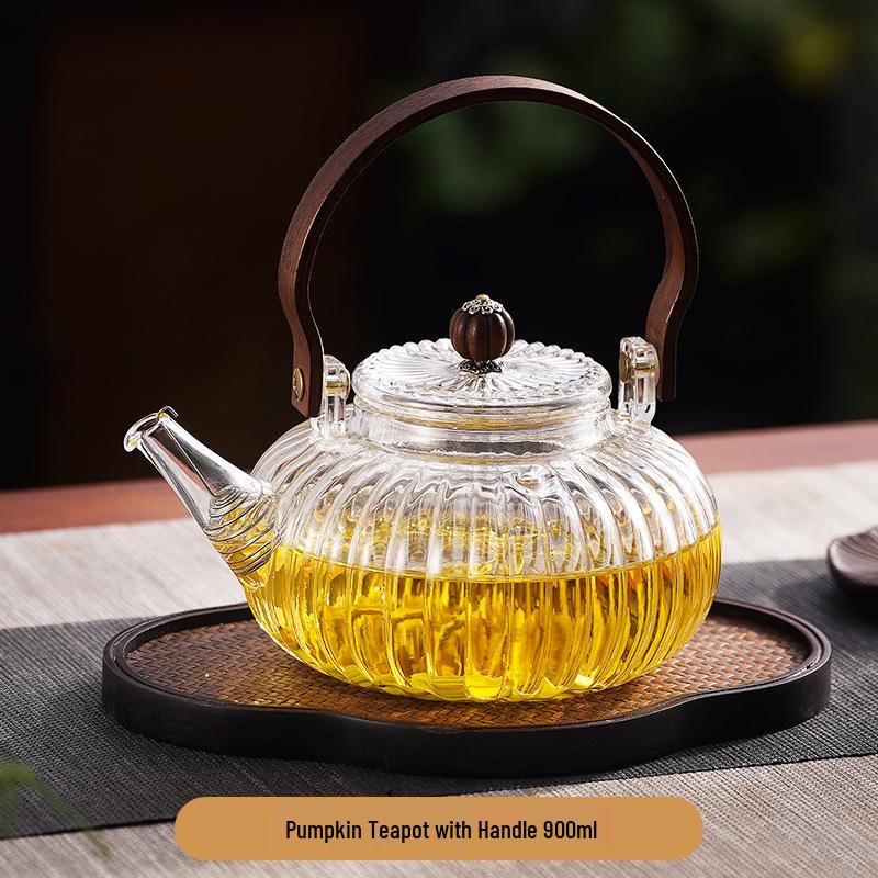 Pumpkin-Shaped High-Temperature Resistant Glass Teapot with Handle for Stove and Electric Ceramic Stove Heating.