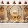 Ramadan Decorations Islamic Crescent Moon Mosque Eid Mubarak Banner Muslim Home Decor Ramadan Kareem Sign Iftar Party Supplies Background Wall