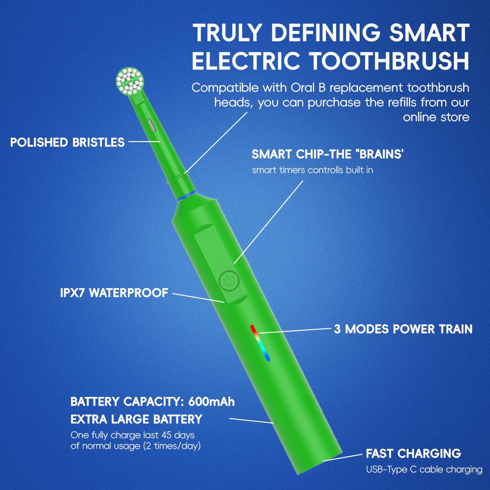 Rotating Electric Toothbrush, Intelligent Rechargeable Rotary Rotation Toothbrush Compatible with Oral B Replacement Brush Heads