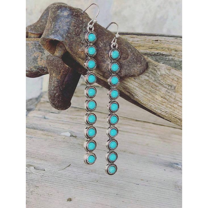 1 Pair New Bohemian Western Style Minimalist One-Piece Alloy Earrings, Vintage Creative Turquoise Earrings
