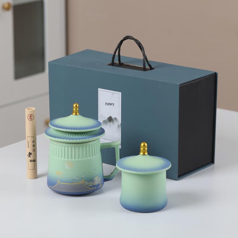MULTIPOTENT Forbidden City Auspicious Crane Ceramic Tea Set & Sandalwood Gift
