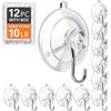 KORCCI Suction Cup Hooks 12Pack - Max Load 10LB, 1.77Inch Clear Medium Suction Cups, No Trace, Reble & Removable, Stainless Steel Hooks, for Tile,