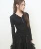 Limekeu Collar Shirring Slim Button Long Sleeve Black