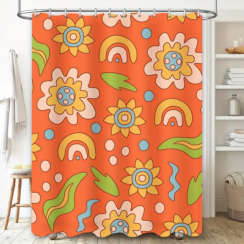 Colorful Shower Curtain Flower Print Pattern Home Decoration Waterproof Bath Room Decor