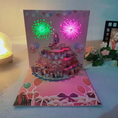 3D Pop Up Urodzinowe Karty Urodzinowe Tort Kartki z Pirotechniką Muzyka Dmuchana Świeca Urodzinowa Niespodzianka Pamiątka dla Niej Dla Niego