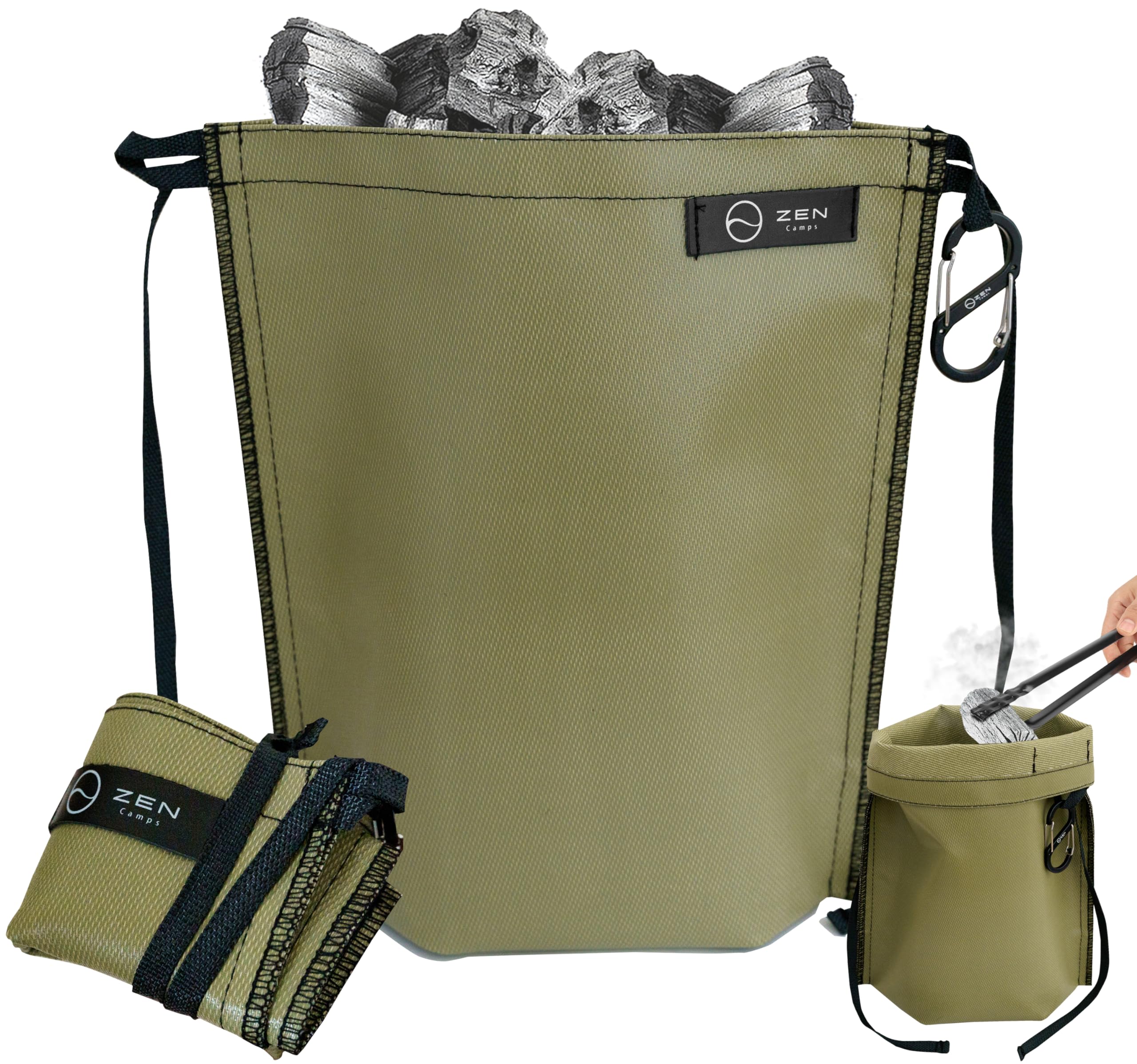 ZEN Camps Ash Carry Fire Extinguisher Bag, Earth Tone, S Size, Charcoal Disposal Bag, Waterproof, Self-Standing, Heat Resistant, Flame Retardant, Comp