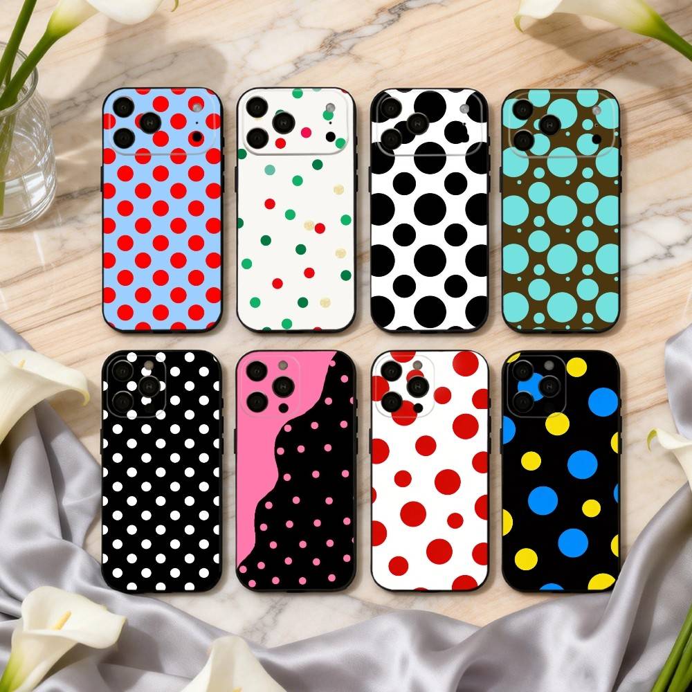 P-Polka D-Dot A-Art Phone Case For iPhone 17,16,15,14,13,12,11 Plus,Pro Max,XS,Soft Silicone Black Cover