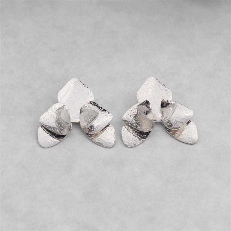 Three-layers Triangle Flower Women's Stud Earrings Folded Floral Gold Color Silver Color Petals Metal Geometric Female Earrings