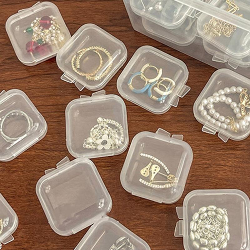 10Pieces Square Mini Clear Plastic Organizer Storage Box Containers with Hinged Lids for Small Items Stud Earring Rings