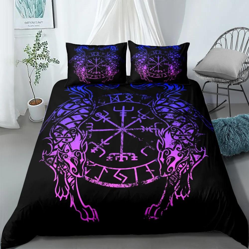 3D Print 2/3pcs Vigvisir Viking Art Constellation Bedding Set EU Single Double King US Twin Full Queen King Ethnic Bed Linen Set