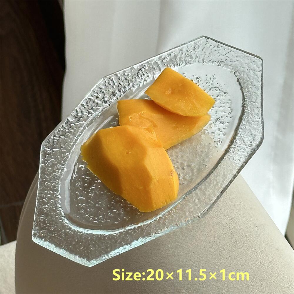 

Handmade Bubble Glass Octagonal Plate Japanese Retro Polygon Glass Plate Dim Sum Fruit Dessert Plate Jewelry Storage