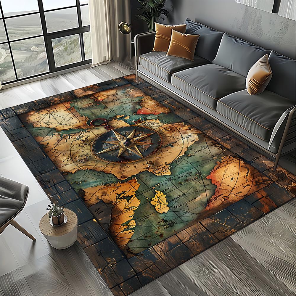27 Style Retro Marine Nautical Chart Compass Map Carpet Rug for Home Living Room Bedroom Sofa Doormat Decor,Non-slip Floor Mat