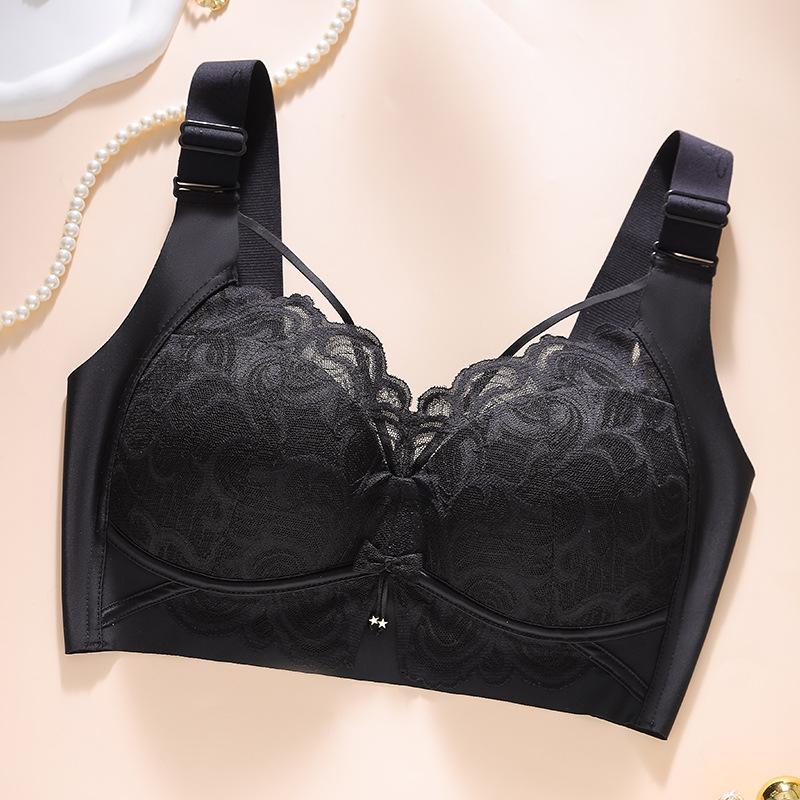 

Бюстгальтер большого размера, женский кружевной тонкий бюстгальтер с полной чашкой, без косточек, с эффектом пуш-ап и складками 40/90D чёрный