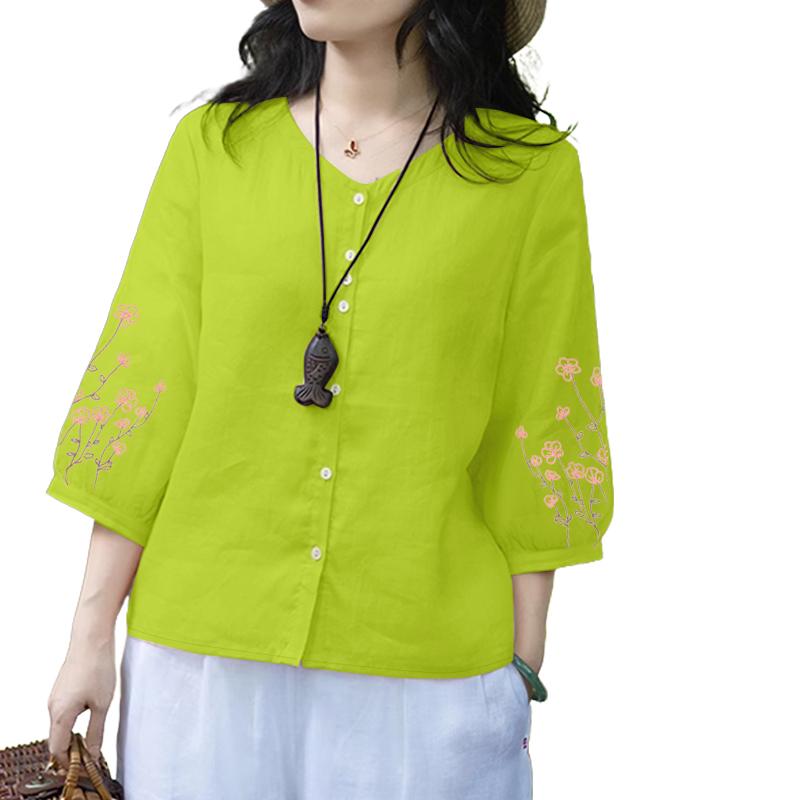 ZANZEA Women Casual Floral Print 3/4 Sleeve Loose Round Neck Blouse