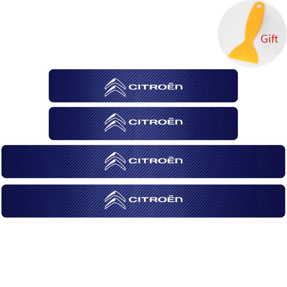 ABCE1 4Pcs Carbon Fiber Car Door Sill Plate Protectors Stickers For Citroen C1 C2 C3 C4 Grand Picasso C4L C5 C-ELYSEE Xsara Berlingo