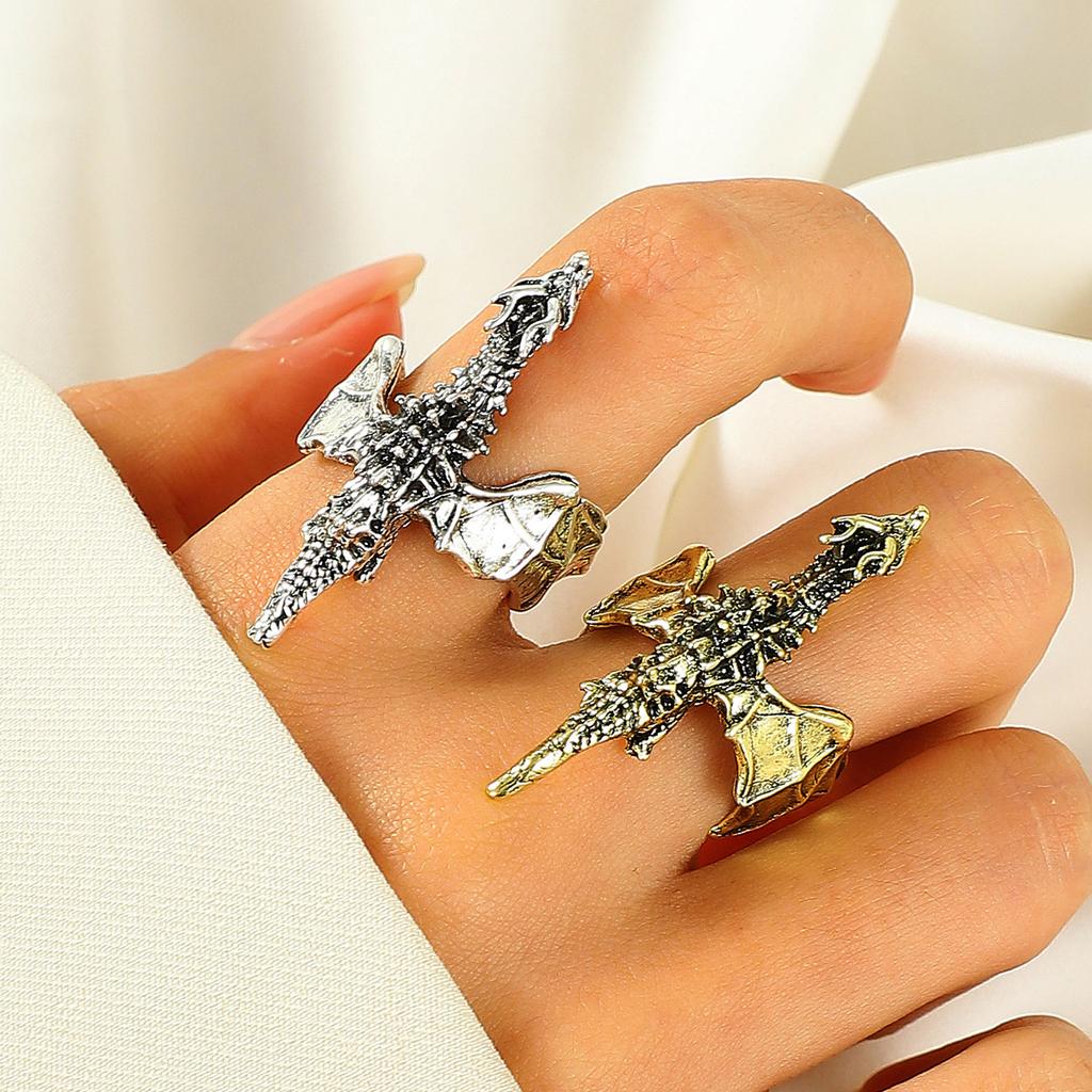 Retro personality flying dragon shape ring niche design masculinity ring ins advanced sense open index finger ring