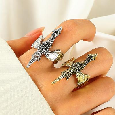 Retro Personality Flying Dragon Shape Ring Niche Design Masculinity Ring Ins Advanced Sense Open Index Finger Ring