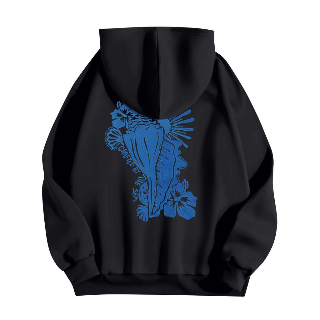 Damemote Lett langermet genser for kvinner med lommer Preppy grafisk hettegenser