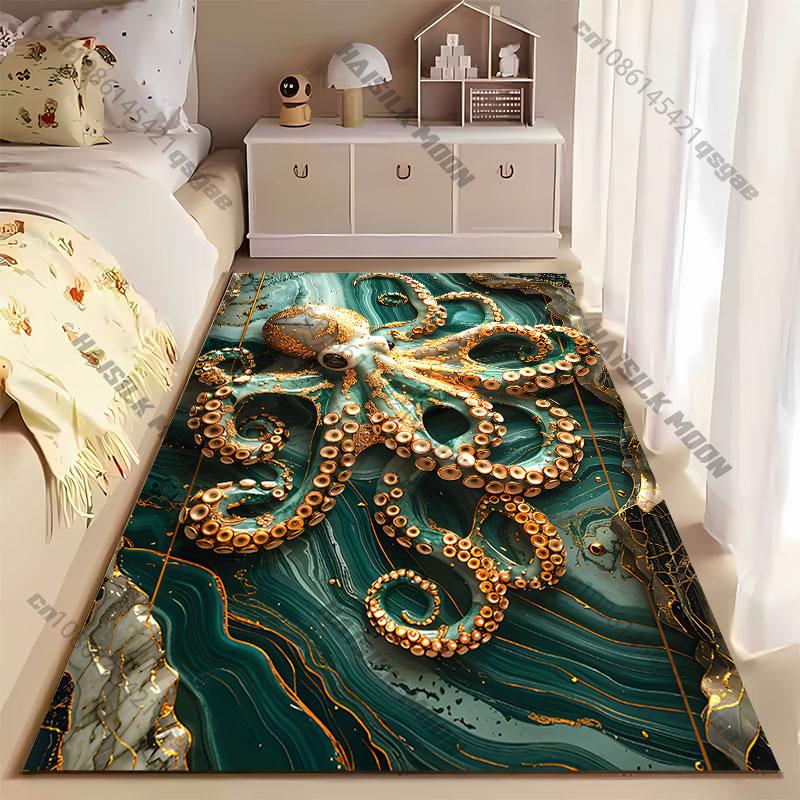 Elegant octopus with golden accents carpet Yoga living room room decor children's crawling mat doormat area rug games mat