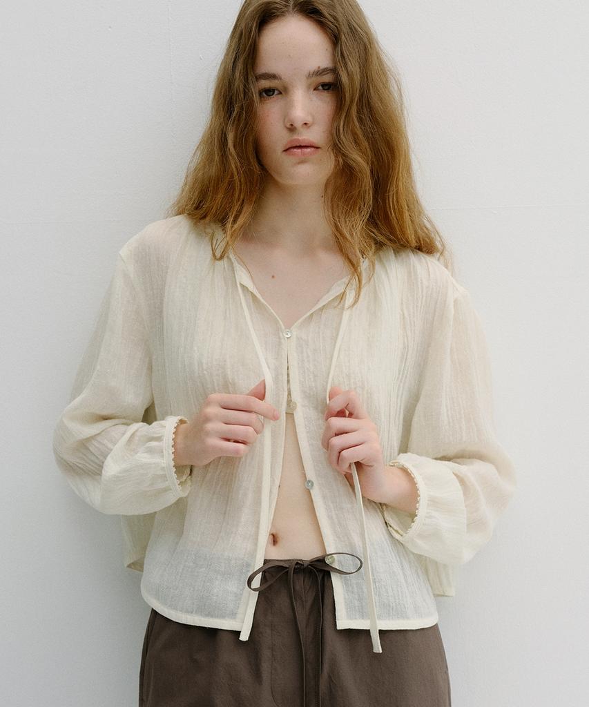 Beullaengkeu03 Wrinkled Linen Blouse (Cream)