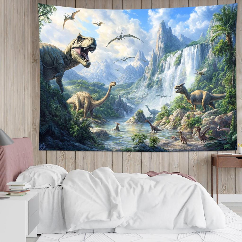 Dinosaur Predator Tapestry Tropical Forest Mountain Wall HangingAncient Dino Wall ArtDecor for Living Room Bedroom Dorm Party