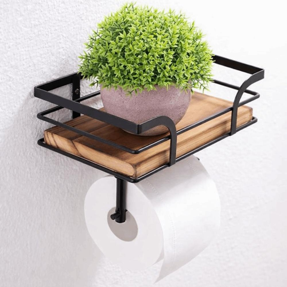 Wall Mounted Toilet Paper Holder Wooden Paper Storage Shelf Durable Paper Phone Holder Farmhouse
