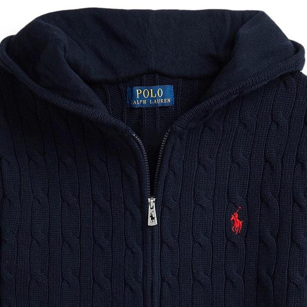 Polo Ralph Lauren Sweater FW24 Solid Color Logo Embroidered Hooded Long Sleeve Kids Sweater Navy-Blue 323951123-001